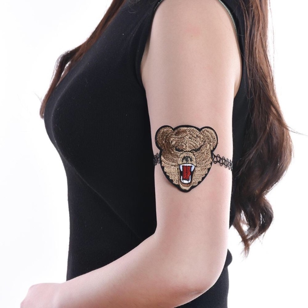 🐻 Awesome growling Bear 90s style tattoo large patch stretchy armband 🐻